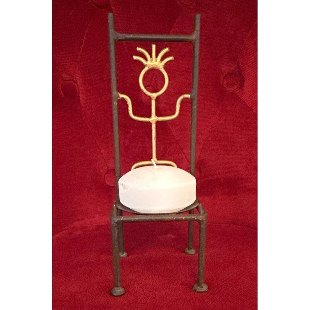 Vintage Iron Metal Chair Candle Holder Black Gold Figure Metallic Soap Dish